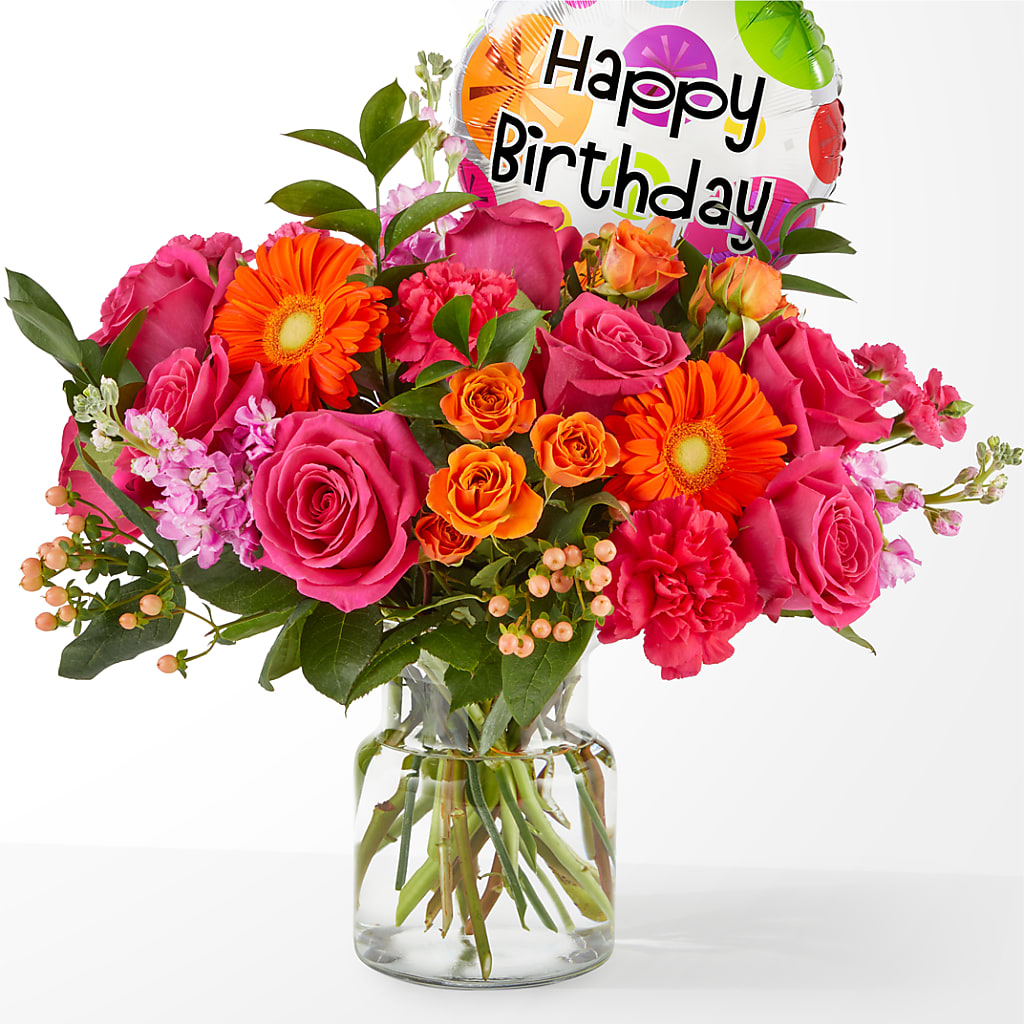 Fiesta Bouquet with Birthday Balloon – Flowerorder.com, Tontitown AR