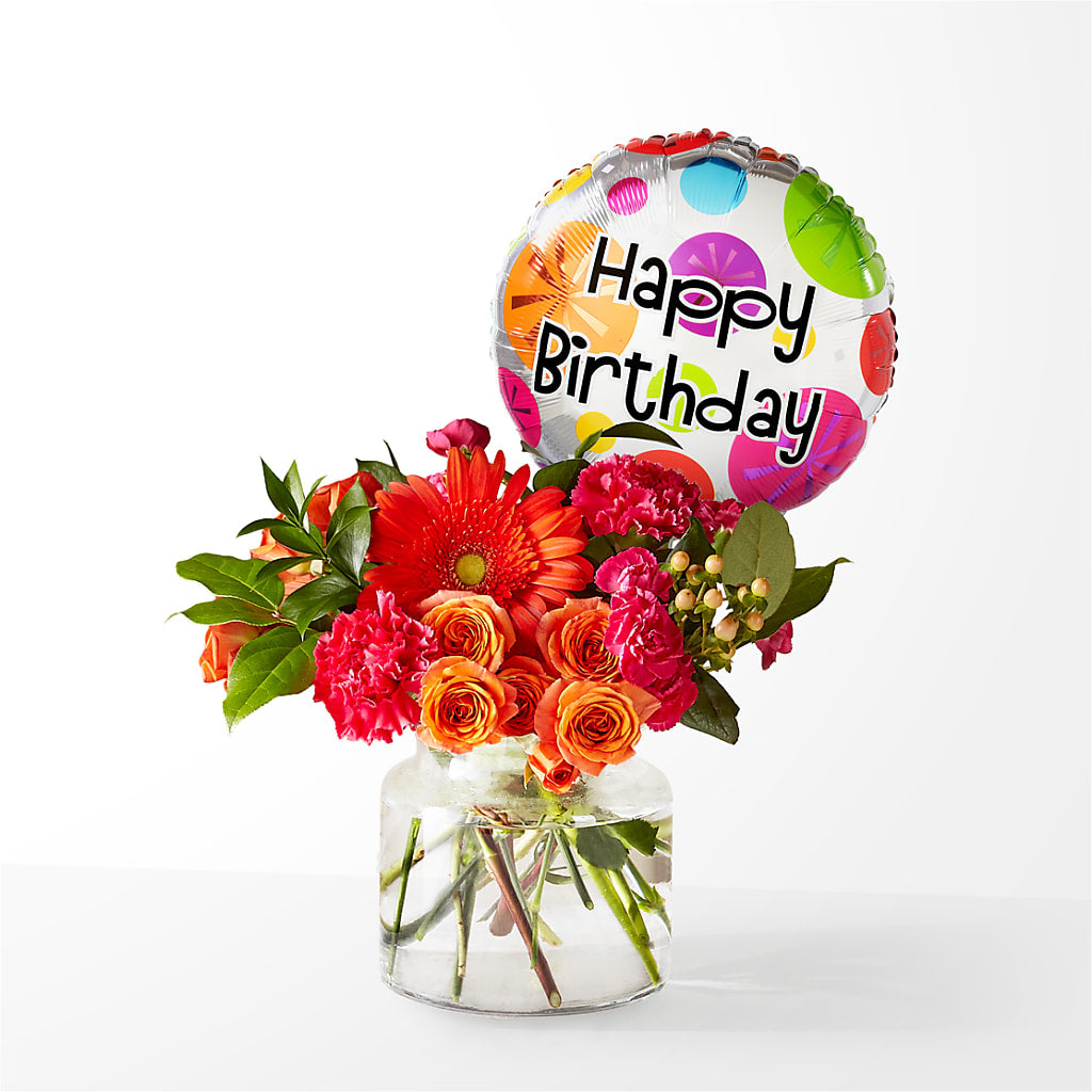 Fiesta Bouquet with Birthday Balloon – Flowerorder.com, Tontitown AR