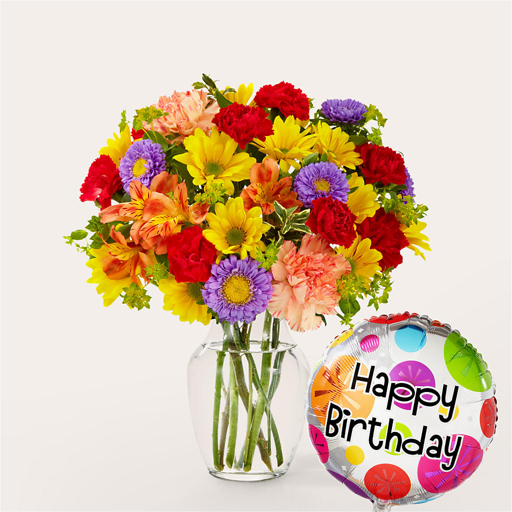 Kaleidoscope Bouquet with Birthday Balloon – Flowerorder.com, Tontitown AR